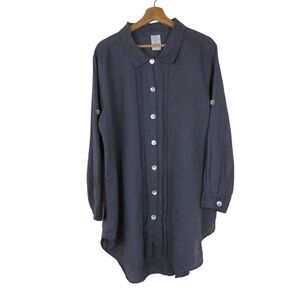Match Point Navy 100% Linen Pintuck Lagenlook Tunic Oversized size Medium